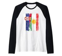 Maglia Serbia Kurdistan Half Flag Serbo Kurdo Heritage Maglia con Maniche Raglan
