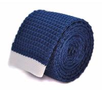 Maglia Seta Cravatta da Uomo - Navy Scuro Blu Bianco Punta Estremità Skinny Da