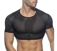 Maglia sexy maschile con motivo floreale a maniche corte per discoteca performance occasioni speciali, Nero , M
