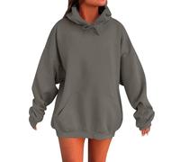 Maglia sportiva da donna, a maniche lunghe, oversize, leggera, da allenamento, da donna, taglie forti, con cappuccio, tinta unita, con coulisse, tasche college, grigio., m