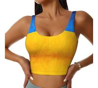 Maglia sportiva da donna con stampa bandiera ucraina, leggera e traspirante, per allenamento, fitness, Nero , L Short