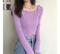 Maglia Stile Coreano Pullover Manica Lunga collo Quadrato Corto Sottile