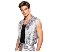 Maglia Strisce Con Spalline E Frontiera Aperta Senza Maniche Uomo Argento M