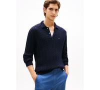 Maglia strutturata con collo a camicia e bottoni Blu XXL Tinta unita