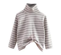 Maglia termica a maniche lunghe da ragazza, comoda maglia a collo alto spazzolato per il freddo, morbida elasticizzata, primo strato per bambini, Grigio, 5-6 Anni