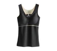 Maglia termica da donna senza maniche, con scollo a V, con reggiseno integrato, foderata, in pile, termica, per l'inverno, Nero , L