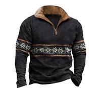 Maglia termica da uomo calda 2025 con stampa geometrica occidentale retrò felpa invernale casual calda felpa per interni ed esterni abiti da lavoro, Nero , L
