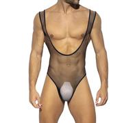 Maglia Thong Body da uomo perizoma biancheria intima sexy costume da bagno perizoma regolabile Mankini Borat Style Straps Brings Strings Muscolare Shirt Top Lingerie Body Body Senza Maniche, O nero