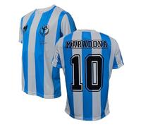 Maglia Ufficiale di Diego Armando M A R A D O N A, con i Classici Colori Bianco Azzurro della Maglia Argentina, Logo Ufficiale del Giocatore, Adulto, Bambino, Bianco, Azzurro, Taglia XL