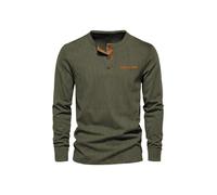 Maglia Uomo Verde Oliva Casual Con Bottoni E Rifiniture Marroni CF82974