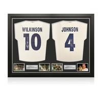 Maglie autografate sul retro da Jonny Wilkinson e Martin Johnson. Incorniciate.