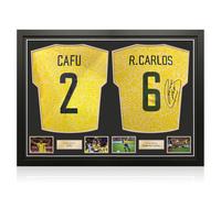 Maglie del Brasile autografate da Cafu e Roberto Carlos. Incorniciate.