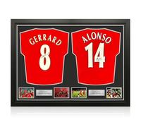 Maglie del Liverpool autografate da Gerrard e Alonso. Incorniciata
