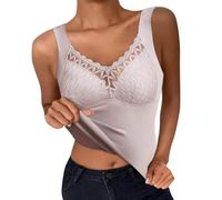 Maglie Termiche Donna, Maglia Termica Calda Canottiere, con Scollo a V, in Pizzo, con Reggiseno Incorporato Senza Maniche Canotta Fodera Calda Intimo Strato di Base Top