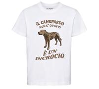 MAGLIERIA CONFORTI Maglietta Divertente del CANEPARDO E' Un Incrocio Non Si Chiama Cotone Unisex Uomo Donna Ragazzo Ragazza (IT, Testo, L, Regular, Regular, Bianco)
