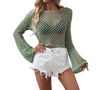 Maglieria da donna con maniche a campana, scollo rotondo, taglio corto, verde, S