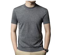 Maglieria Uomo Temperamento retrò Manica Corta Unico Scavato Progettazione Top in Maglia Casual Morbido Traspirabile Moda T-Shirt J-Grey M