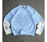 maglieta da uomo in stile di strada popolare con stampa abbinata di angelo cupido, ricamo a cuore, adatta per festival musicali all'aperto, discoteche, regalo per il fidanzato/marito, regalo per l'ann