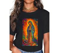 Maglietta 100% cotone con preghiera alla Vergine Maria di Guadalupe, adatta a uomo e donna, per l'estate, morbida, con vestibilità comoda e classica L,M,S,XL,XXL,XXXLFumettoTessuto in maglia