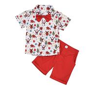 Maglietta 128 vestiti natalizi per bambini Baby Boy Santa Deer Print a maniche corte Bowtie T Shirt Pantaloncini rossi Gentleman Tuta Xmas 2 abiti Set Baby Boy Set per nascita, bianco, 4-5 Jahre