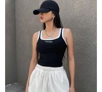 Maglietta A Canotta Slim Fit Con Scollo A U, Con Stampa Di Lettere, Dettaglio A Blocchi Di Colore E Taglio Corto, Per Donne L,M,S,XL,XSLettereTessuto in maglia