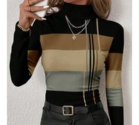 Maglietta a collo alto a maniche lunghe da donna, casual, elegante, versatile, adatta per l'autunno/inverno, con stampa a righe astratta dai toni caldi, comoda e calda L,M,S,XL,XS,XXL,XXS,XXXL,XXXXLBl