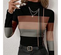 Maglietta a collo alto a maniche lunghe da donna, casual, vintage, elegante, versatile, con stampa a righe astratta dai toni caldi, adatta per l'autunno/inverno, comoda e calda L,M,S,XL,XS,XXL,XXS,XXX