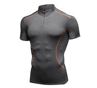 Maglietta a Compressione da Uomo Protezione UV Protezione Anti-Rash ad Asciugatura Rapida Moda Collo Alto Cerniera Manica Corta Stretch Traspirante Allenamento Aderente Fitness da Corsa T-Shirt