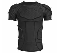 Maglietta a compressione imbottita con protezione per le spalle, da uomo, protezione per il torace, calcio, paintball, baseball, 5-Nero, XXL