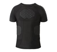 Maglietta a compressione imbottita da uomo, a maniche corte, ad asciugatura rapida, traspirante, protezione dagli urti, per sport, a compressione, per calcio, rugby, basket, hockey su ghiaccio, Nero