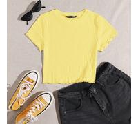 Maglietta a coste monocolore con orlo a lattuga L,M,S,XL,XS,XXL,XXS,XXXLColore unicoTessuto