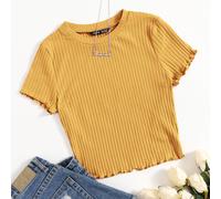 Maglietta a coste monocolore con orlo a lattuga L,M,S,XL,XS,XXL,XXS,XXXLColore unicoTessuto