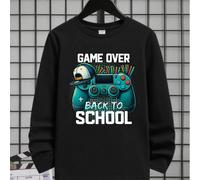 Maglietta a girocollo a maniche lunghe con stampa grafica per ragazzo pre-adolescente, top autunno/inverno 6Y,7Y,8Y,9Y,10Y,14Y,11Y,12Y,13YFumetto,LetterePoliestere