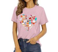 Maglietta a libro da donna, da lettura, per insegnanti, amanti dei libri, maglietta arcobaleno, casual, a maniche corte, pantaloncini eleganti, Colore: rosa., S