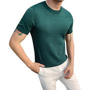 Maglietta a maglia da uomo 2025 a mezza manica slim girocollo leggings retrò a maniche corte estiva per palestra all'aperto sport vita quotidiana, Verde, 3XL