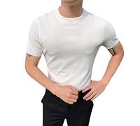 Maglietta a maglia da uomo 2025 a mezza manica slim girocollo leggings retrò a maniche corte estiva per palestra all'aperto sport vita quotidiana, bianco, L