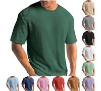 Maglietta a maglia da uomo, tinta unita, a costine, casual, girocollo, a coste, estiva, a maniche corte, leggera, comoda, basic top da fitness, S-5XL, verde militare, M