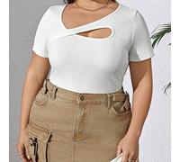 Maglietta a manica corta aderente alla moda per taglie comode da donna in primavera/estate con nuovo design vuoto, da abbinare a tutto 0XL,1XL,2XL,3XL,4XLColore unicoTessuto in maglia