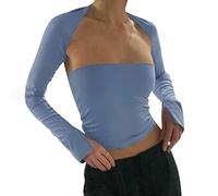 Maglietta a Manica Lunga Donna Sexy Y2K Crop Top Camicetta Elegante T-Shirt Maglia Nero Top Corto Cut out Aderente Bandeau Tinta Unita Basic Streetwear Moda Casual