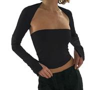 Maglietta a Manica Lunga Donna Sexy Y2K Crop Top Camicetta Elegante T-Shirt Maglia Nero Top Corto Cut out Aderente Bandeau Tinta Unita Basic Streetwear Moda Casual