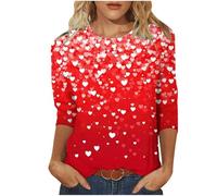 Maglietta a maniche a 3/4, da donna, per San Valentino, maglietta a maniche lunghe, girocollo, per il tempo libero, comoda, morbida, casual, alla moda, Y2k Streetwear, P rosso., L
