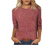 Maglietta a maniche a 3/4 da donna UK Stampa floreale Girocollo Pullover Camicia Casual T-shirt grafica allentata Top strato di base Magliette Camicette Acquista di nuovo I miei ordini Saldi