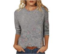 Maglietta a maniche a 3/4 da donna UK Stampa floreale Girocollo Pullover Camicia Casual T-shirt grafica allentata Top strato di base Magliette Camicette Acquista di nuovo I miei ordini Saldi