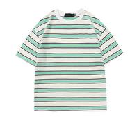 Maglietta a maniche corte a girocollo basic a righe giapponesi retrò con strisce a contrasto e maniche corte per uomini e donne, università, vento lento, top largo, verde, L