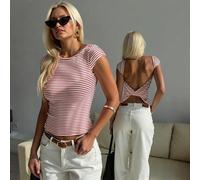 Maglietta a maniche corte aderente con design a incrocio sulla schiena, a righe rosse e bianche L,M,S,XL,XSA strisceTessuto in maglia