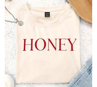 Maglietta a maniche corte aderente da donna per l'estate con stampa grafica della parola inglese "HONEY" L,M,S,XLLettereTessuto in maglia