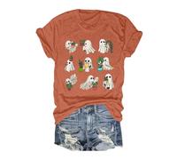 Maglietta a maniche corte alla moda con stampa floreale da donna per la festa del giorno | Top con scollo rotondo, Colore: arancione., S