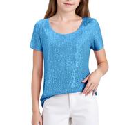 Maglietta a Maniche Corte And Shine per Ragazze, con Paillettes Glitterate e Scollo Rotondo, Casual, per la Stagione (Sky Blue, 130)