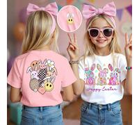 Maglietta a maniche corte basic da ragazza, con stampe casual e carine di coniglietto, fiori, cuori, plaid, fulmini, adatta per uso quotidiano, comoda per primavera, estate e autunno 6Y,7Y,4Y,5YFumett