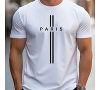 Maglietta a maniche corte bianca da uomo con stampa "PARIS" e linea incrociata, design minimalista con stampa di lettere, tessuto morbido, top casual versatile per sport L,M,S,XL,XS,XXL,XXSGrafico,Let